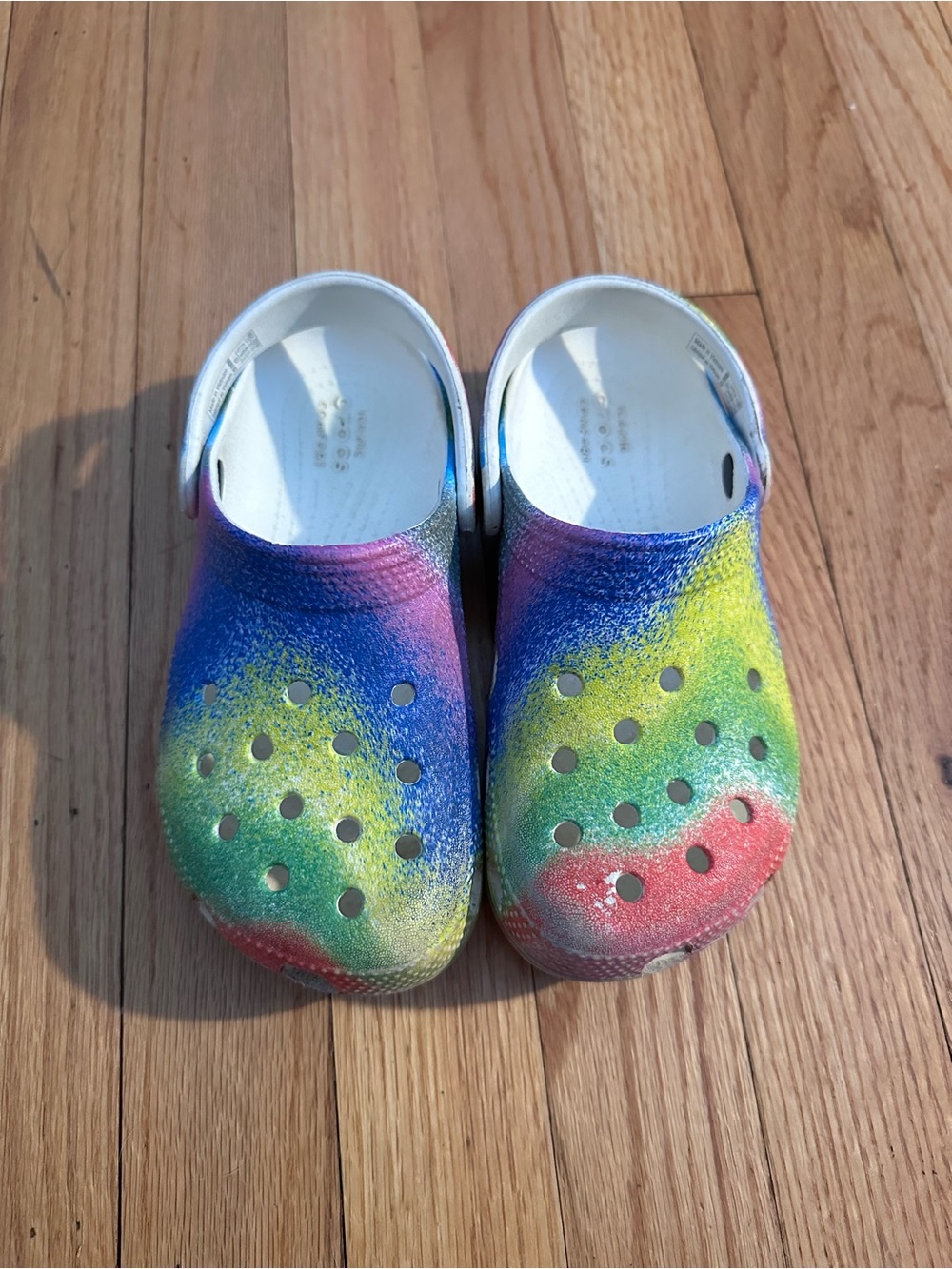 CROCS Kids Tie-Dye Rainbow Clogs - Blue Green Yellow Red
